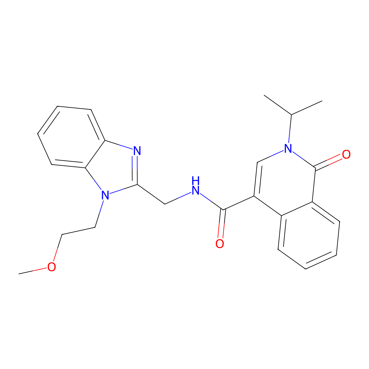 N-{[1-(2-methoxyethyl)-1H-benzimidazol-2-yl]methyl}-1-oxo-2-(propan-2-yl)-1,2-dihydroisoquinoline-4-carboxamide molecular structure, CAS 1630900-28-5