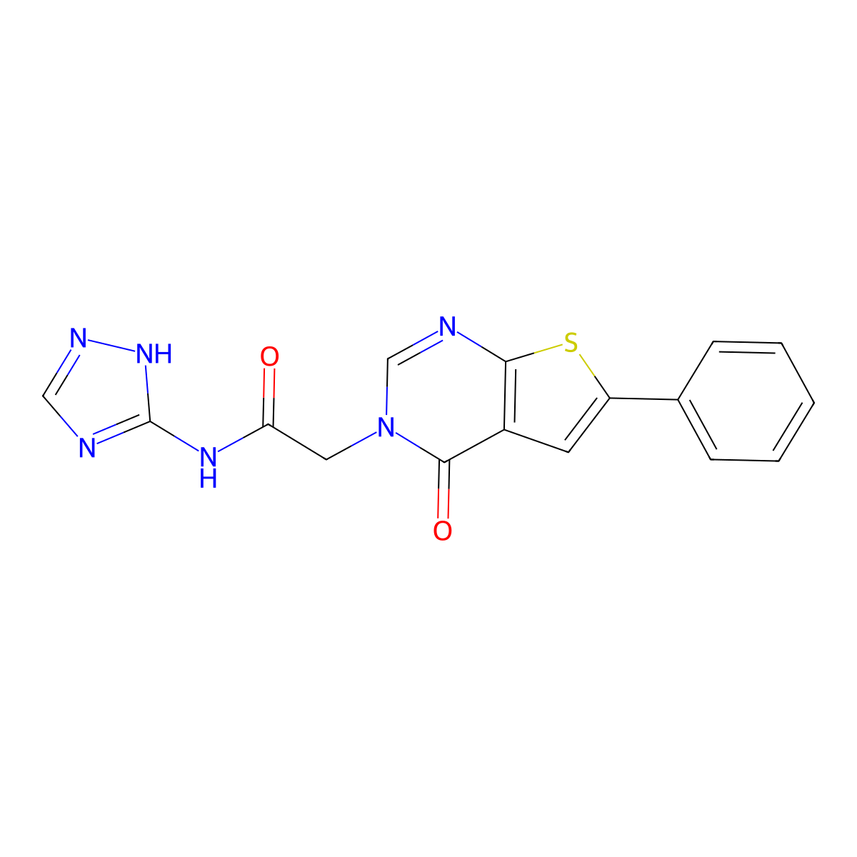 2-(4-oxo-6-phenylthieno[2,3-d]pyrimidin-3(4H)-yl)-N-(1H-1,2,4-triazol-3-yl)acetamide molecular structure, CAS 1630900-29-6