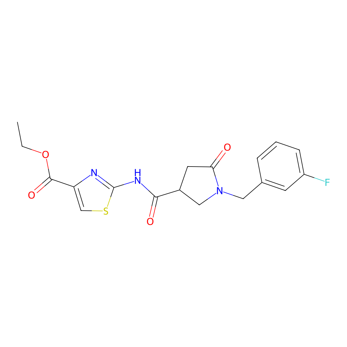 Ethyl 2-({[1-(3-fluorobenzyl)-5-oxopyrrolidin-3-yl]carbonyl}amino)-1,3-thiazole-4-carboxylate molecular structure, CAS 1630900-38-7