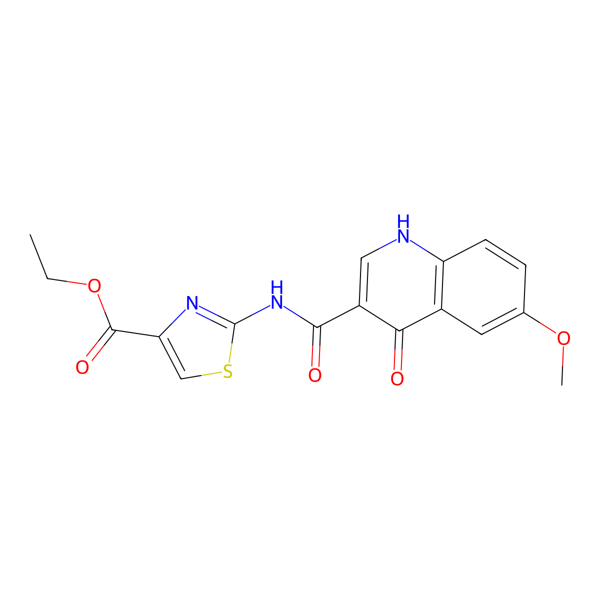 Ethyl 2-{[(4-hydroxy-6-methoxyquinolin-3-yl)carbonyl]amino}-1,3-thiazole-4-carboxylate molecular structure, CAS 1630900-67-2