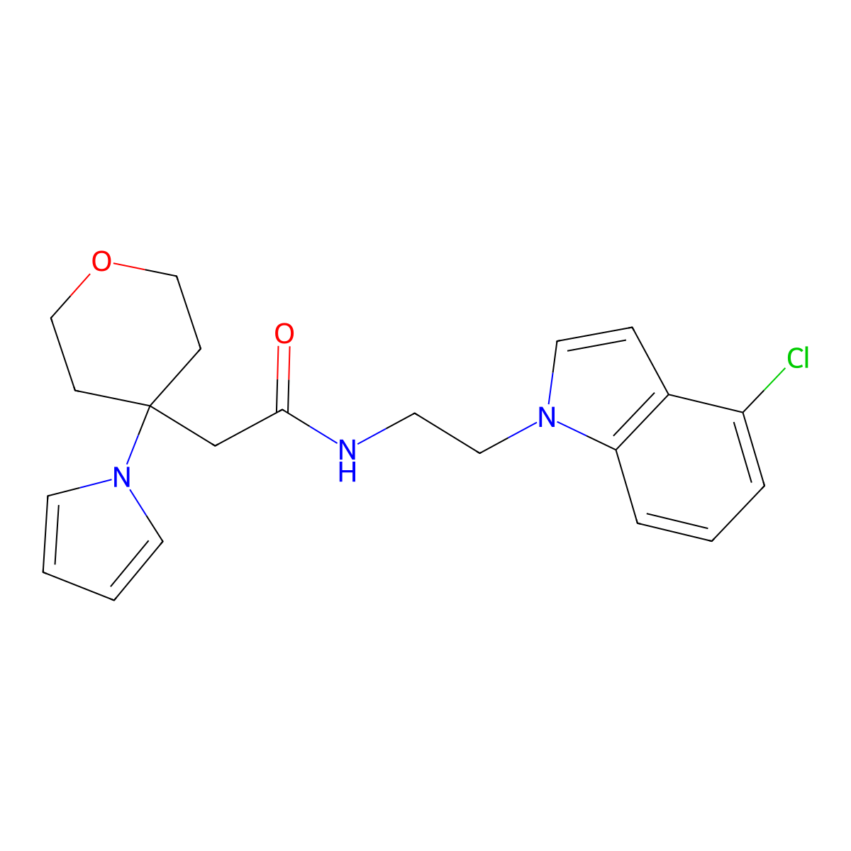 N-[2-(4-chloro-1H-indol-1-yl)ethyl]-2-[4-(1H-pyrrol-1-yl)tetrahydro-2H-pyran-4-yl]acetamide molecular structure, CAS 1630900-68-3
