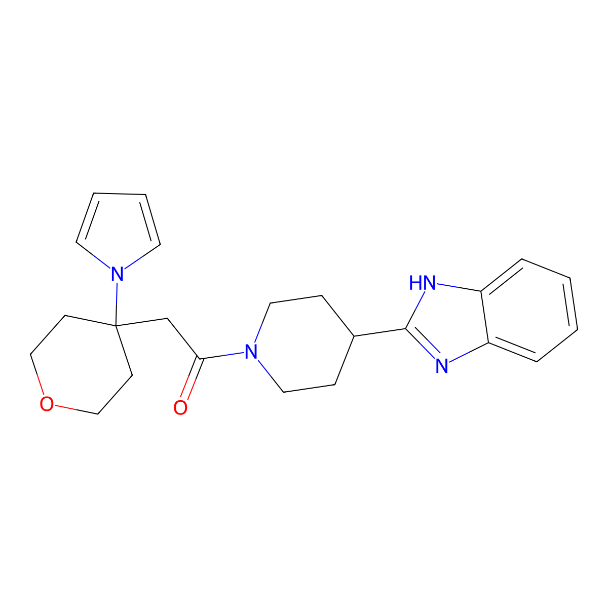1-[4-(1H-benzimidazol-2-yl)piperidin-1-yl]-2-[4-(1H-pyrrol-1-yl)tetrahydro-2H-pyran-4-yl]ethanone molecular structure, CAS 1630900-82-1