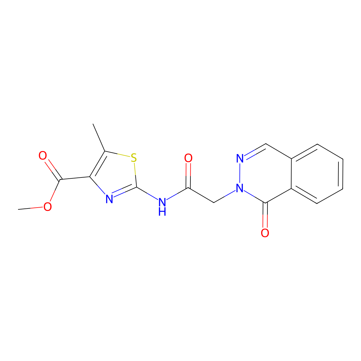 methyl 5-methyl-2-{[(1-oxophthalazin-2(1H)-yl)acetyl]amino}-1,3-thiazole-4-carboxylate molecular structure, CAS 1630900-87-6