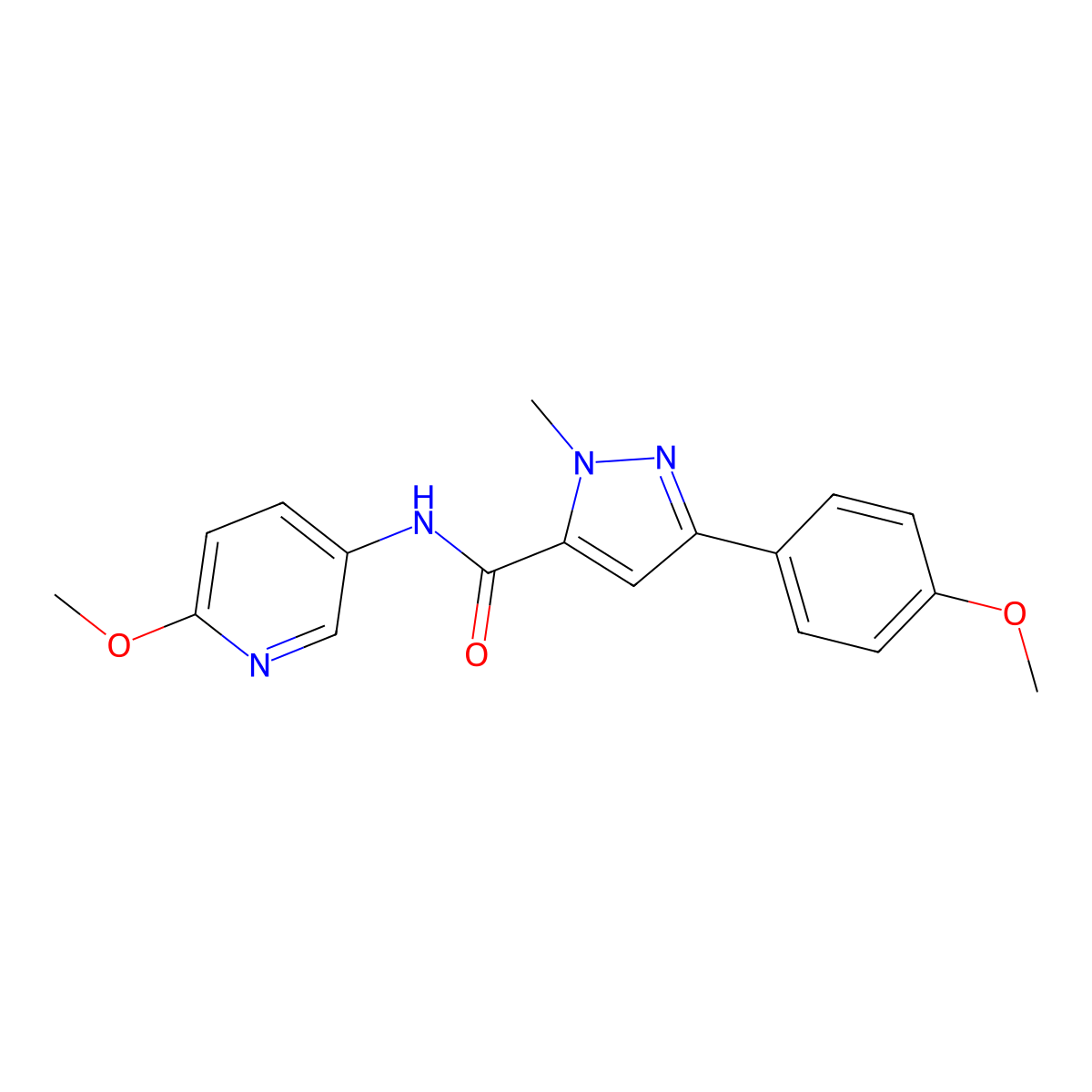 3-(4-methoxyphenyl)-N-(6-methoxypyridin-3-yl)-1-methyl-1H-pyrazole-5-carboxamide molecular structure, CAS 1630901-03-9