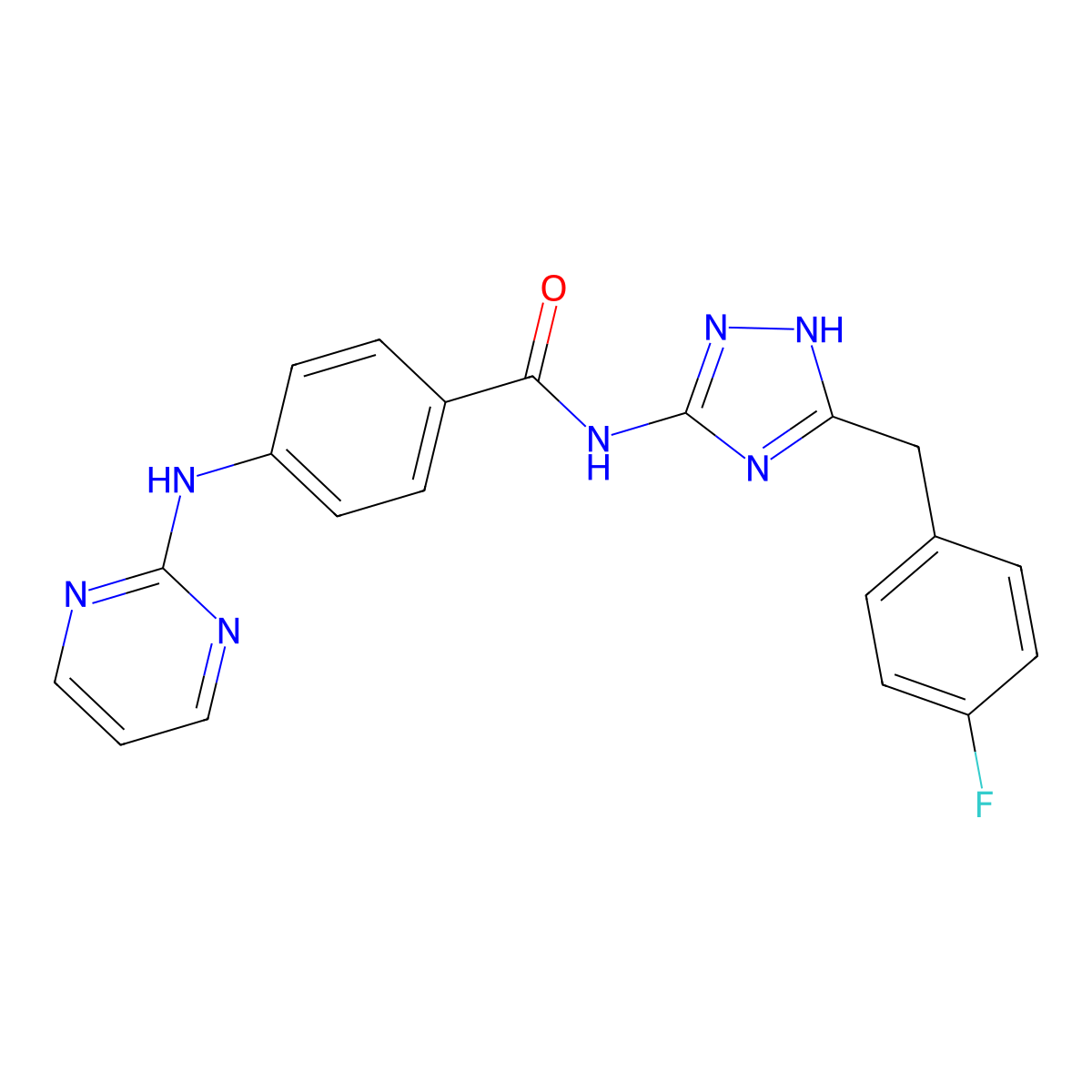 N-[5-(4-fluorobenzyl)-1H-1,2,4-triazol-3-yl]-4-(pyrimidin-2-ylamino)benzamide molecular structure, CAS 1630901-13-1