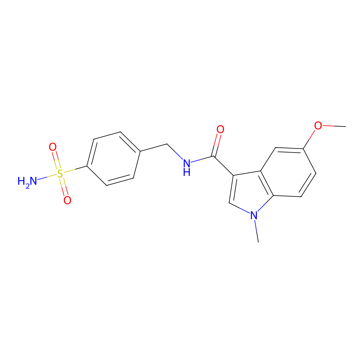 5-methoxy-1-methyl-N-(4-sulfamoylbenzyl)-1H-indole-3-carboxamide molecular structure, CAS 1630901-21-1