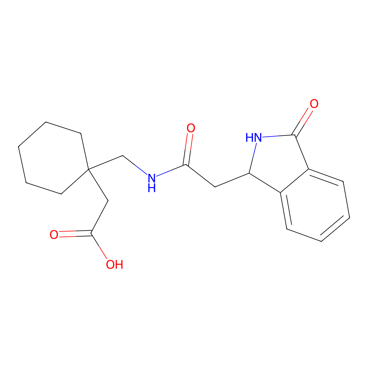 [1-({[(3-oxo-2,3-dihydro-1H-isoindol-1-yl)acetyl]amino}methyl)cyclohexyl]acetic acid molecular structure, CAS 1630901-23-3