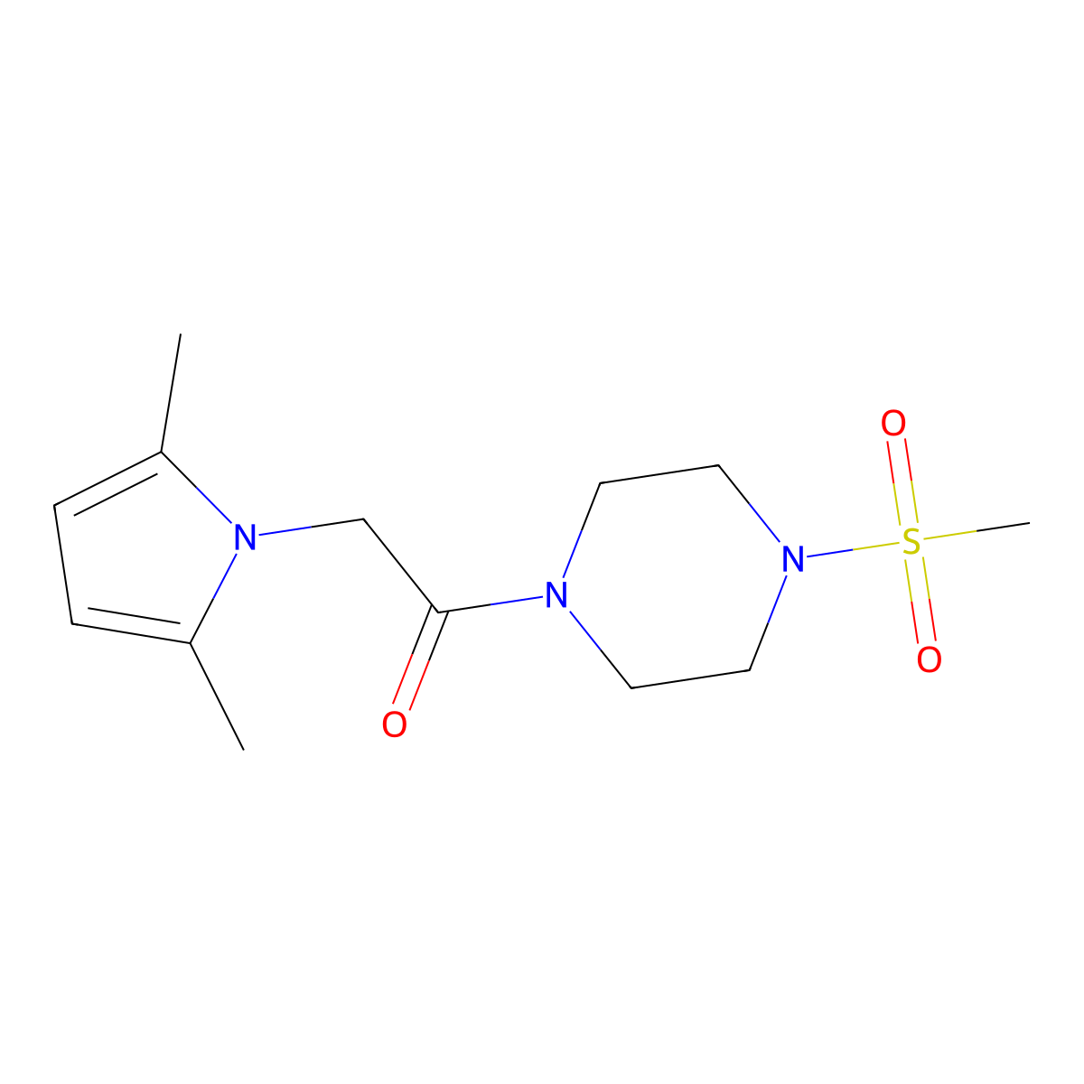 2-(2,5-dimethyl-1H-pyrrol-1-yl)-1-[4-(methylsulfonyl)piperazin-1-yl]ethanone molecular structure, CAS 1630901-28-8