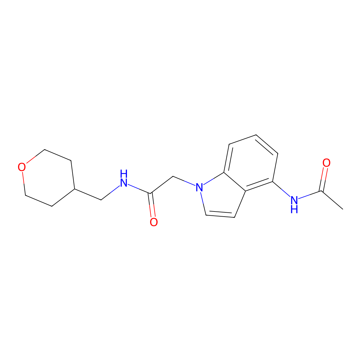2-[4-(acetylamino)-1H-indol-1-yl]-N-(tetrahydro-2H-pyran-4-ylmethyl)acetamide molecular structure, CAS 1630902-92-9