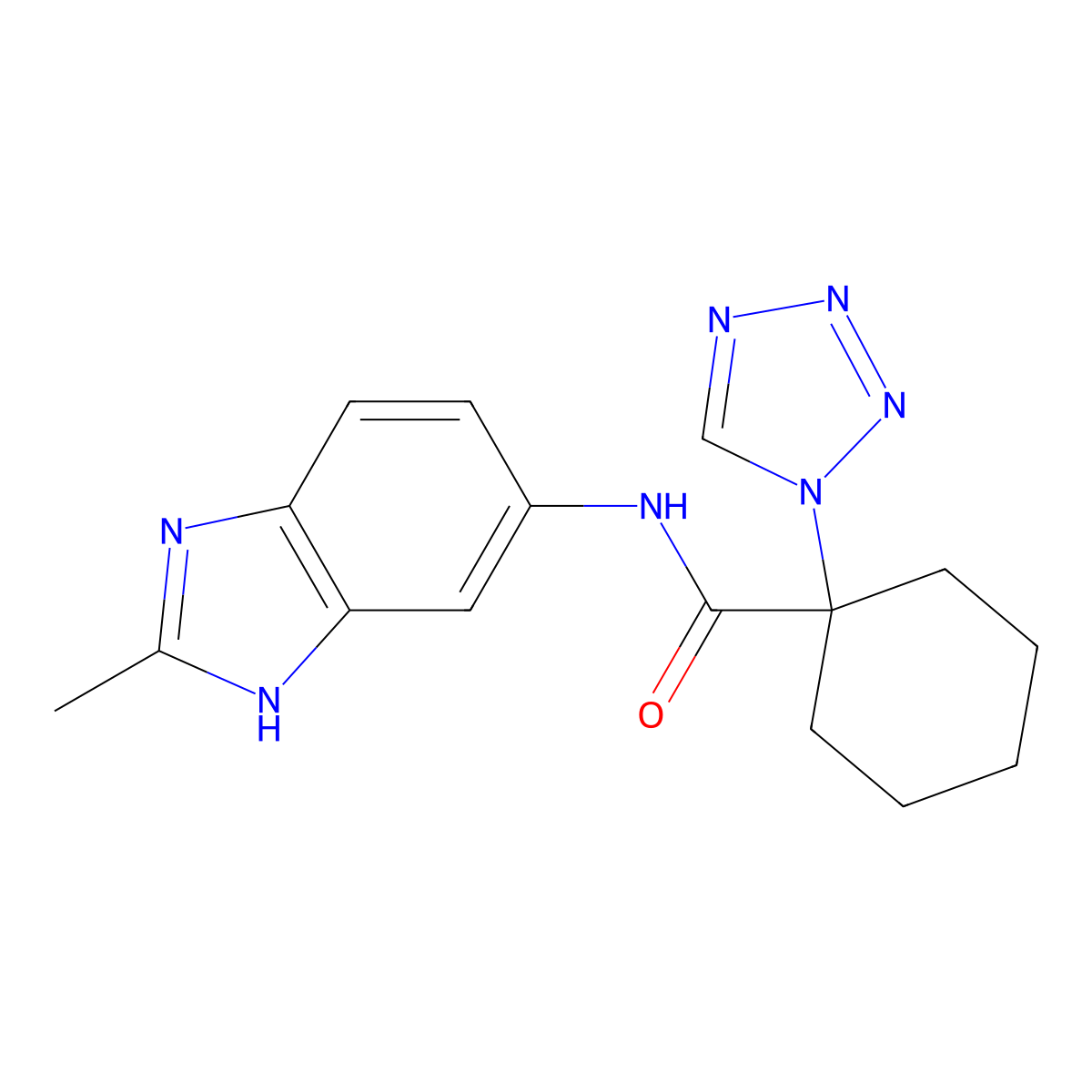 N-(2-methyl-1H-benzimidazol-6-yl)-1-(1H-tetrazol-1-yl)cyclohexanecarboxamide molecular structure, CAS 1630903-22-8