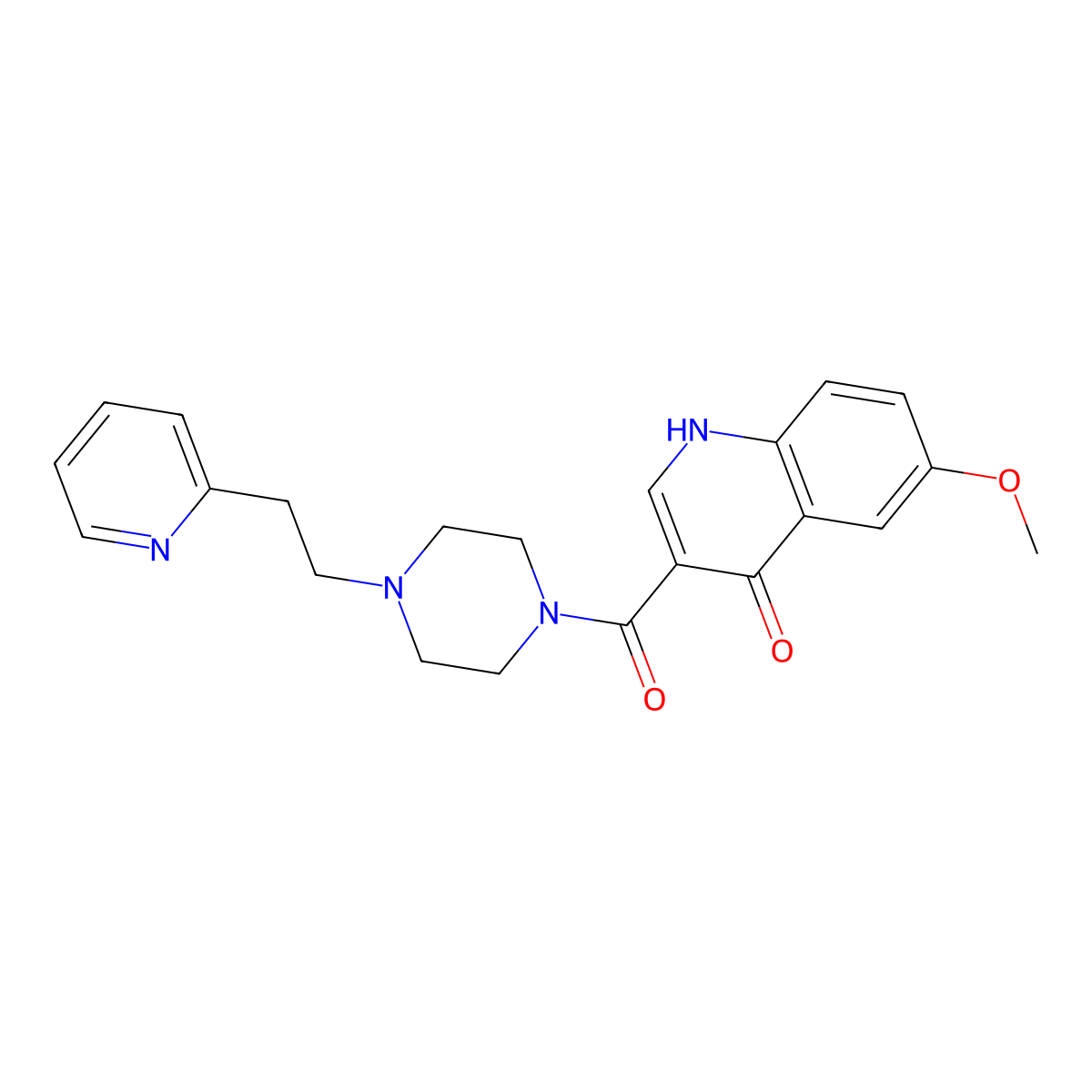 (4-Hydroxy-6-methoxyquinolin-3-yl){4-[2-(pyridin-2-yl)ethyl]piperazin-1-yl}methanone molecular structure, CAS 1630903-24-0