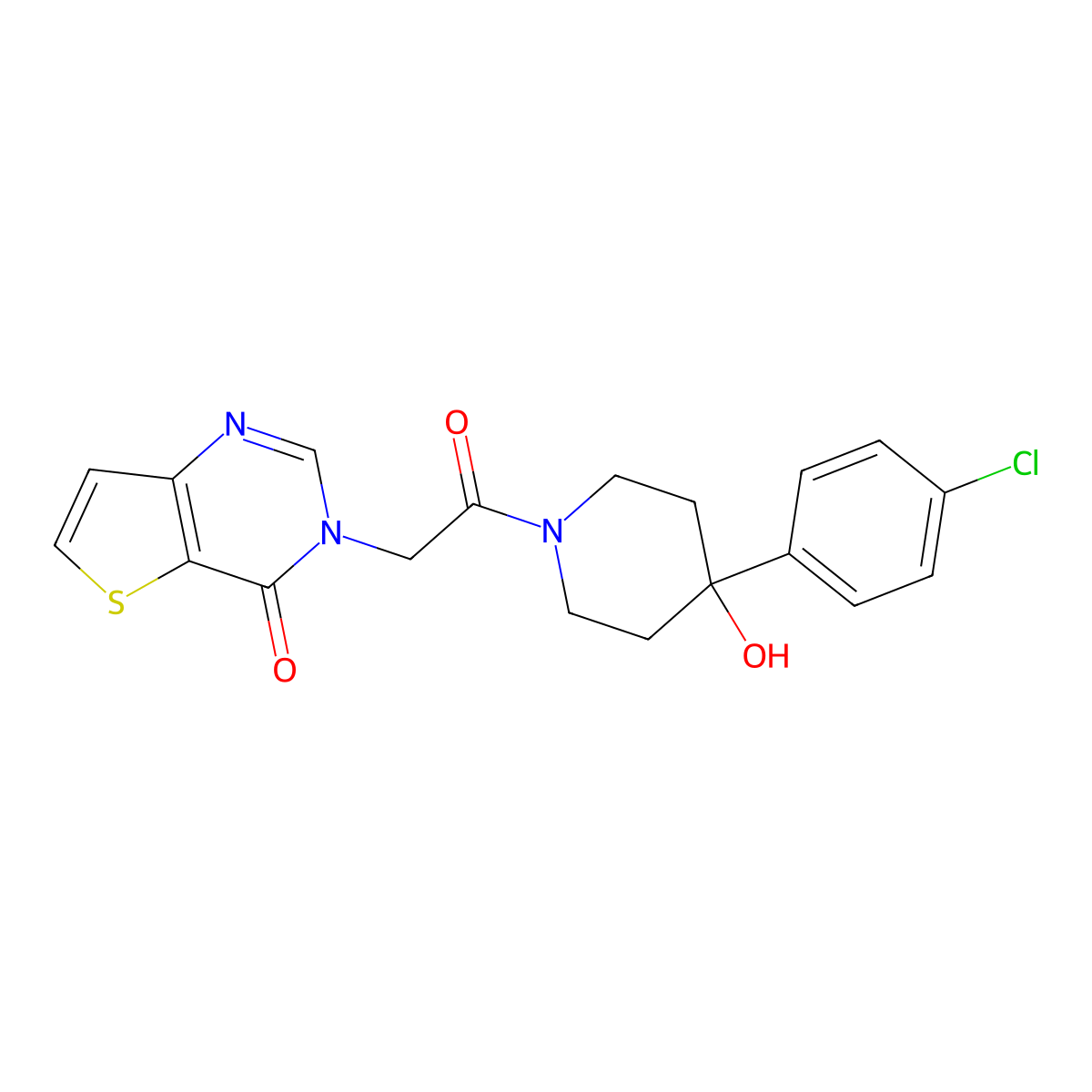 3-{2-[4-(4-chlorophenyl)-4-hydroxypiperidin-1-yl]-2-oxoethyl}thieno[3,2-d]pyrimidin-4(3H)-one molecular structure, CAS 1630903-25-1