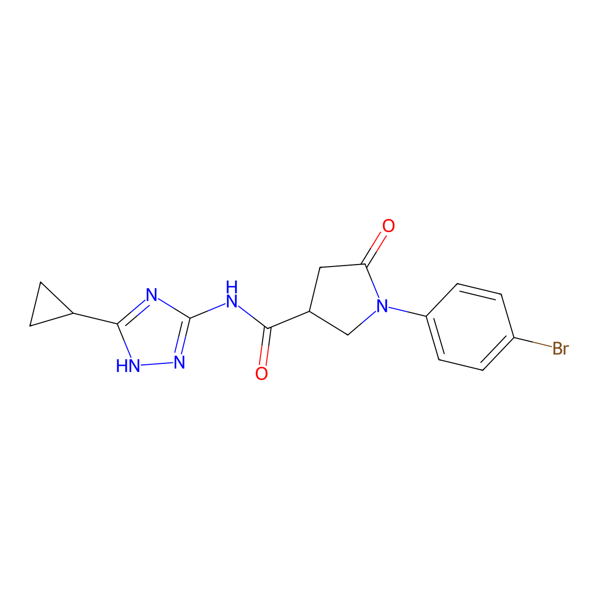 1-(4-bromophenyl)-N-(3-cyclopropyl-1H-1,2,4-triazol-5-yl)-5-oxopyrrolidine-3-carboxamide molecular structure, CAS 1630903-26-2