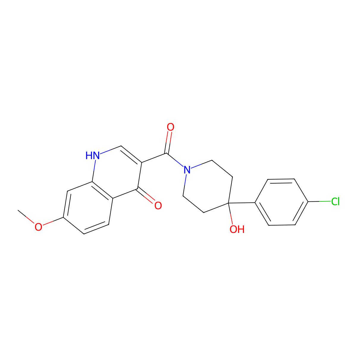 [4-(4-Chlorophenyl)-4-hydroxypiperidin-1-yl](4-hydroxy-7-methoxyquinolin-3-yl)methanone molecular structure, CAS 1630903-45-5