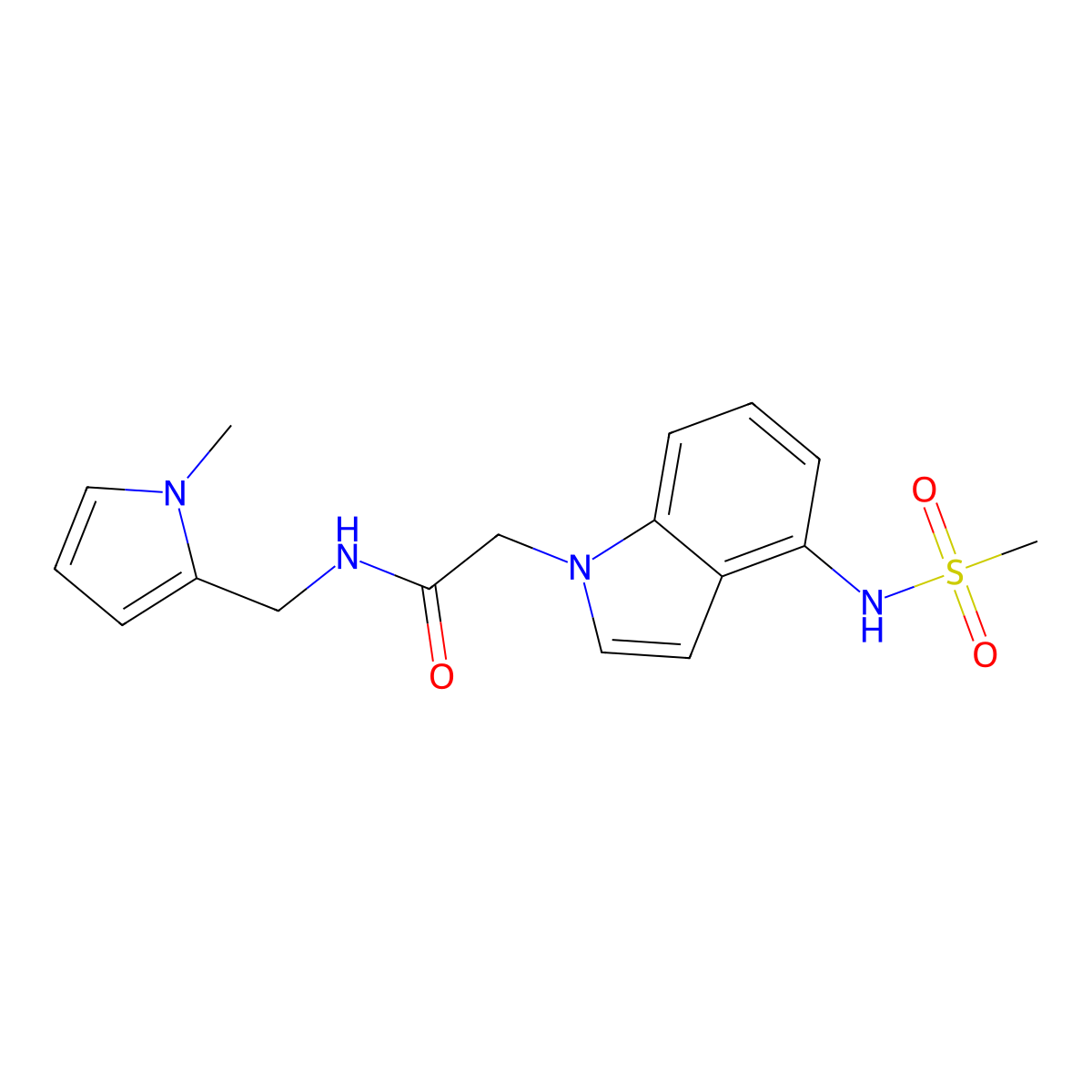 N-[(1-methyl-1H-pyrrol-2-yl)methyl]-2-{4-[(methylsulfonyl)amino]-1H-indol-1-yl}acetamide molecular structure, CAS 1630903-53-5