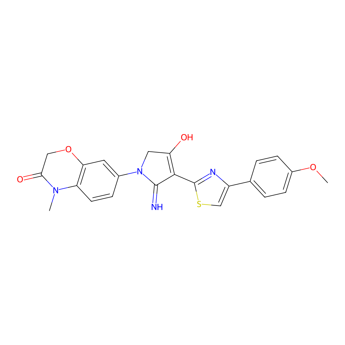 7-{4-hydroxy-2-imino-3-[4-(4-methoxyphenyl)-1,3-thiazol-2-yl]-2,5-dihydro-1H-pyrrol-1-yl}-4-methyl-2H-1,4-benzoxazin-3(4H)-one molecular structure, CAS 1630903-62-6