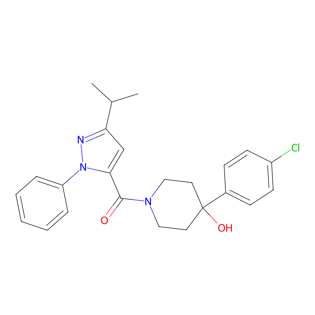 [4-(4-chlorophenyl)-4-hydroxypiperidino](3-isopropyl-1-phenyl-1H-pyrazol-5-yl)methanone molecular structure, CAS 1630903-64-8
