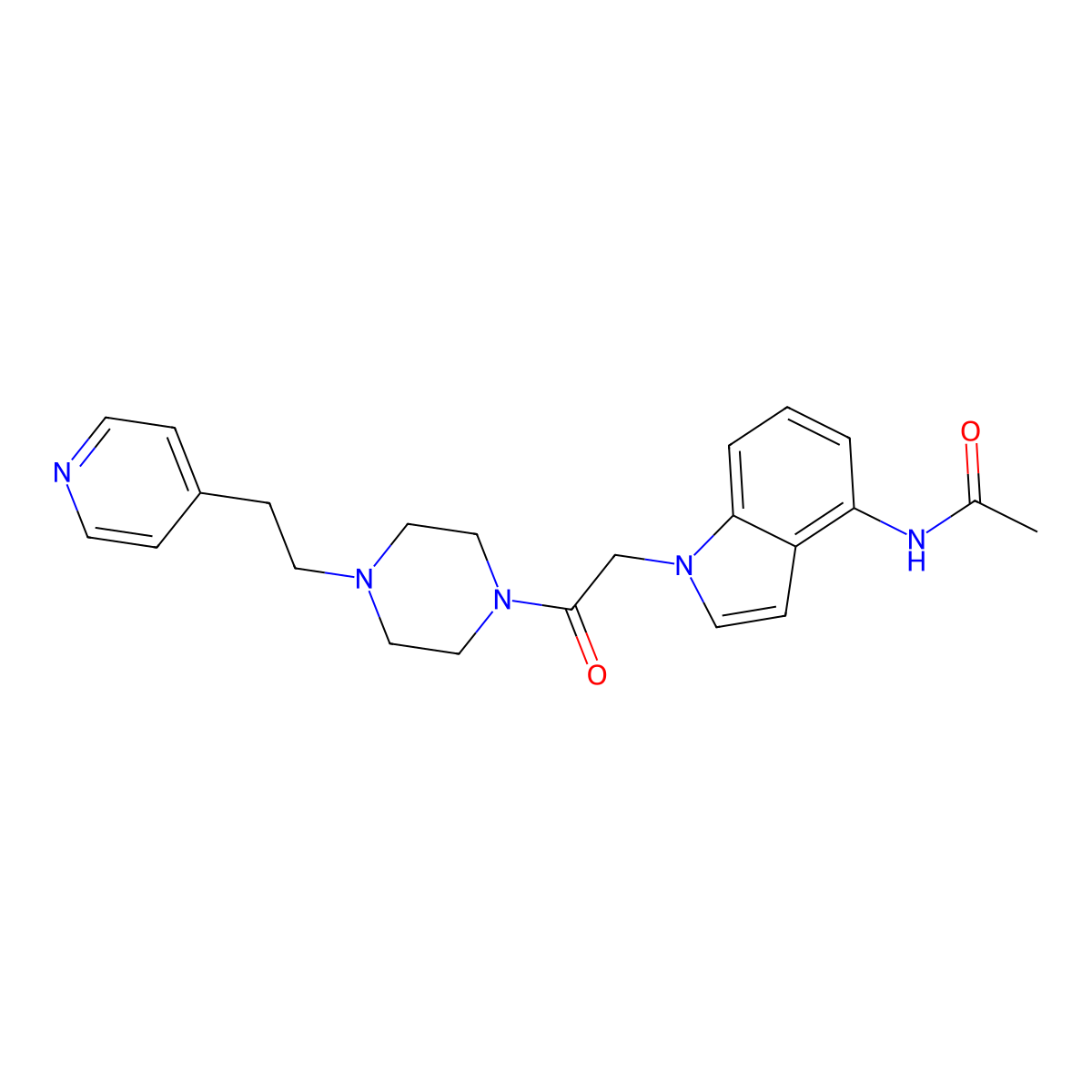N-[1-(2-oxo-2-{4-[2-(pyridin-4-yl)ethyl]piperazin-1-yl}ethyl)-1H-indol-4-yl]acetamide molecular structure, CAS 1630903-66-0