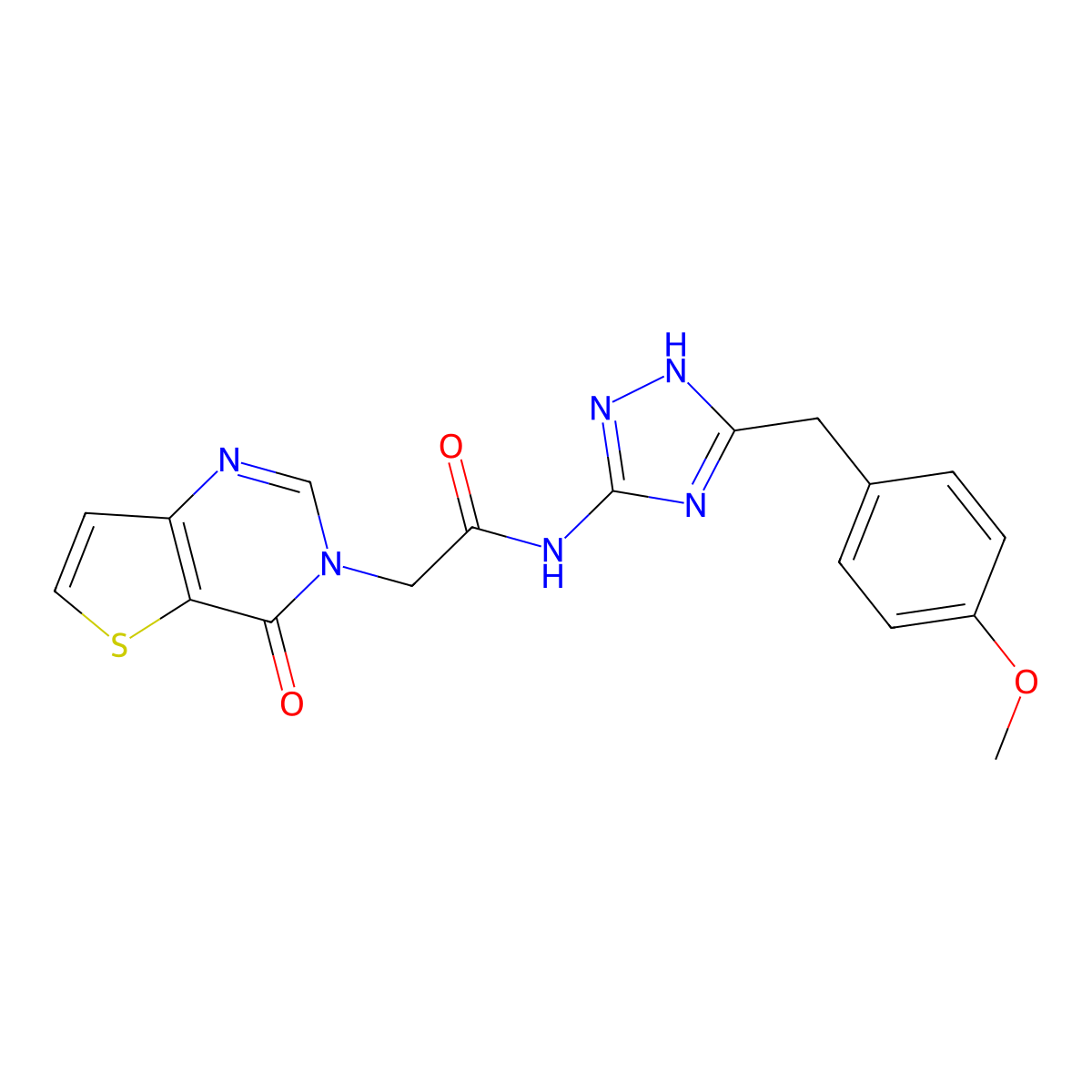 N-[3-(4-methoxybenzyl)-1H-1,2,4-triazol-5-yl]-2-(4-oxothieno[3,2-d]pyrimidin-3(4H)-yl)acetamide molecular structure, CAS 1630903-74-0