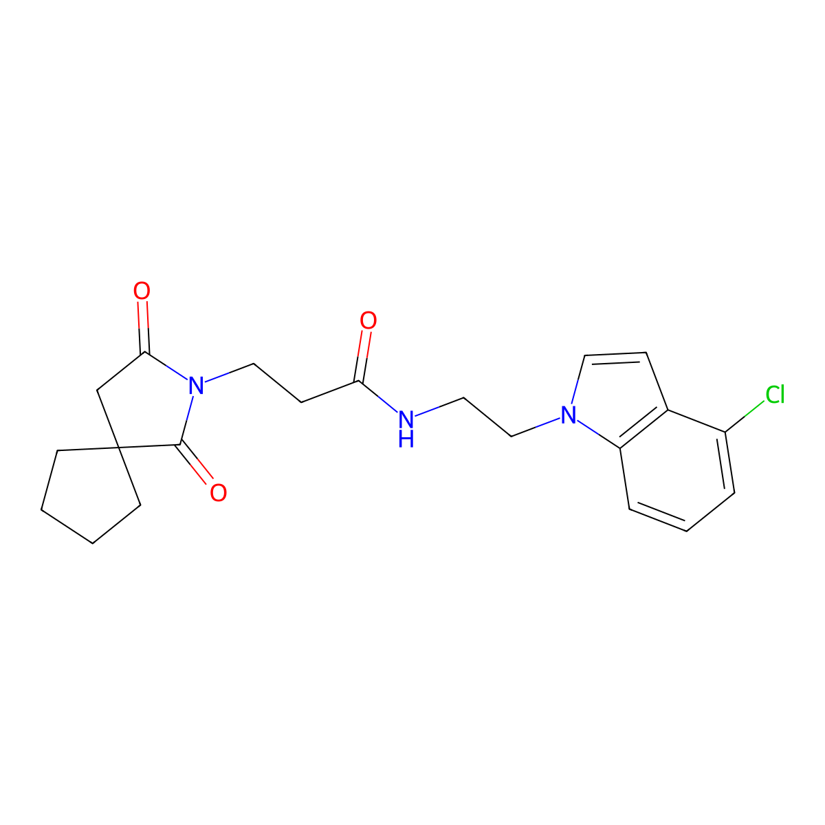 N-[2-(4-chloro-1H-indol-1-yl)ethyl]-3-(1,3-dioxo-2-azaspiro[4.4]non-2-yl)propanamide molecular structure, CAS 1630903-80-8