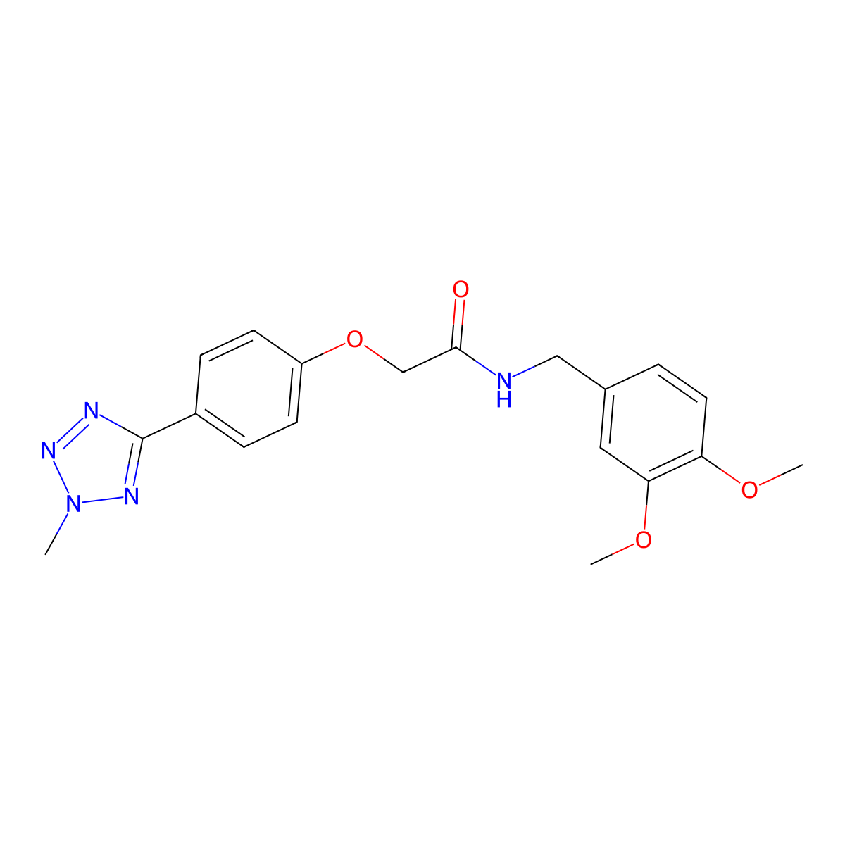 N-(3,4-dimethoxybenzyl)-2-[4-(2-methyl-2H-tetrazol-5-yl)phenoxy]acetamide molecular structure, CAS 1630903-98-8
