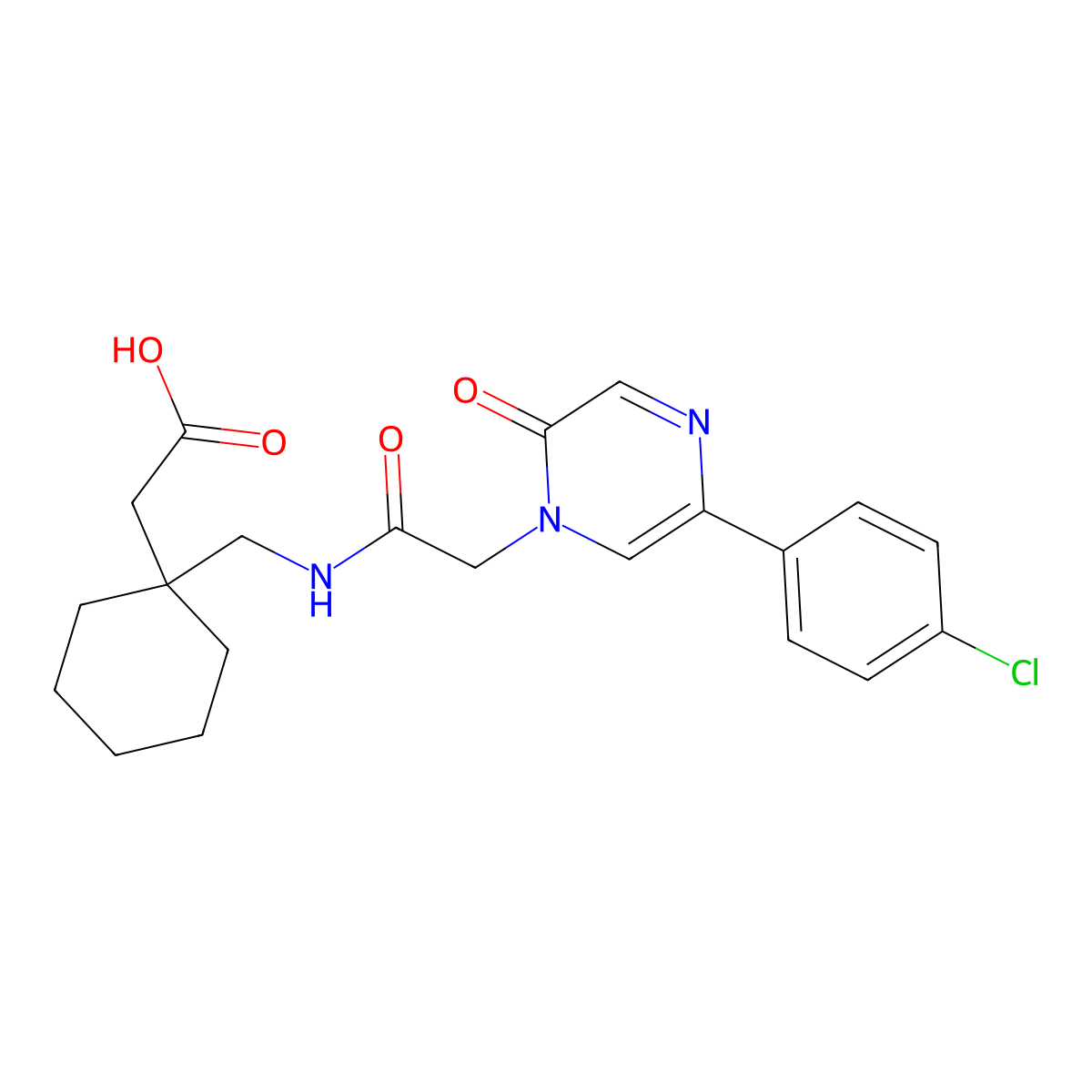 {1-[({[5-(4-chlorophenyl)-2-oxopyrazin-1(2H)-yl]acetyl}amino)methyl]cyclohexyl}acetic acid molecular structure, CAS 1630904-08-3
