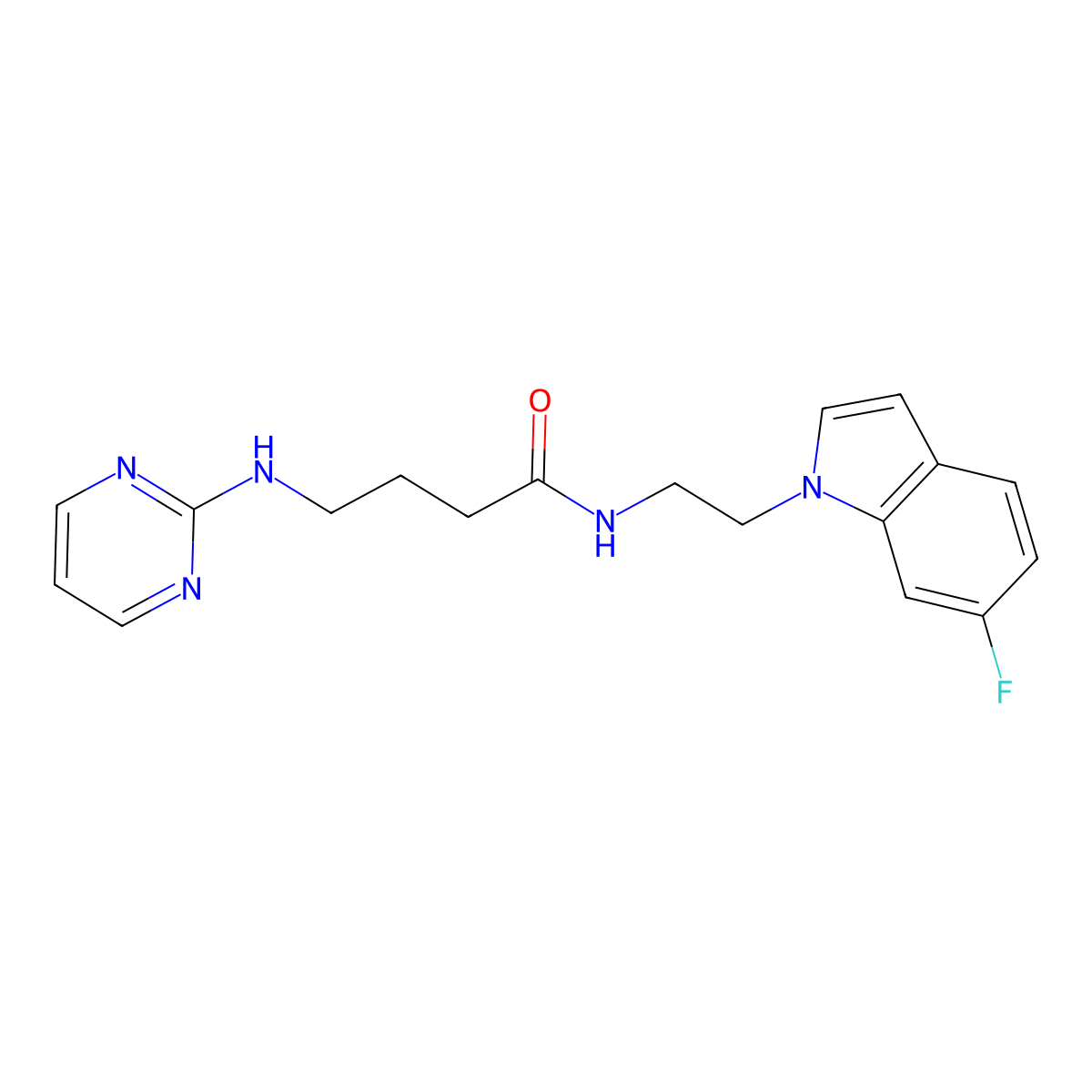 N-[2-(6-fluoro-1H-indol-1-yl)ethyl]-4-(2-pyrimidinylamino)butanamide molecular structure, CAS 1630904-16-3