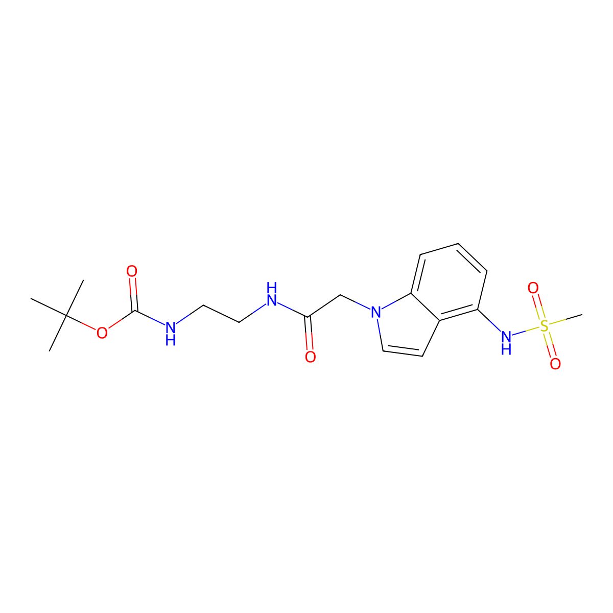 tert-butyl {2-[({4-[(methylsulfonyl)amino]-1H-indol-1-yl}acetyl)amino]ethyl}carbamate molecular structure, CAS 1630904-23-2