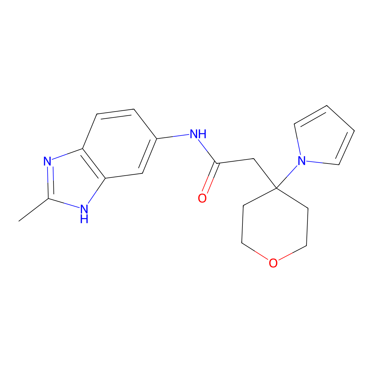 N-(2-methyl-1H-benzimidazol-6-yl)-2-[4-(1H-pyrrol-1-yl)tetrahydro-2H-pyran-4-yl]acetamide molecular structure, CAS 1630904-37-8