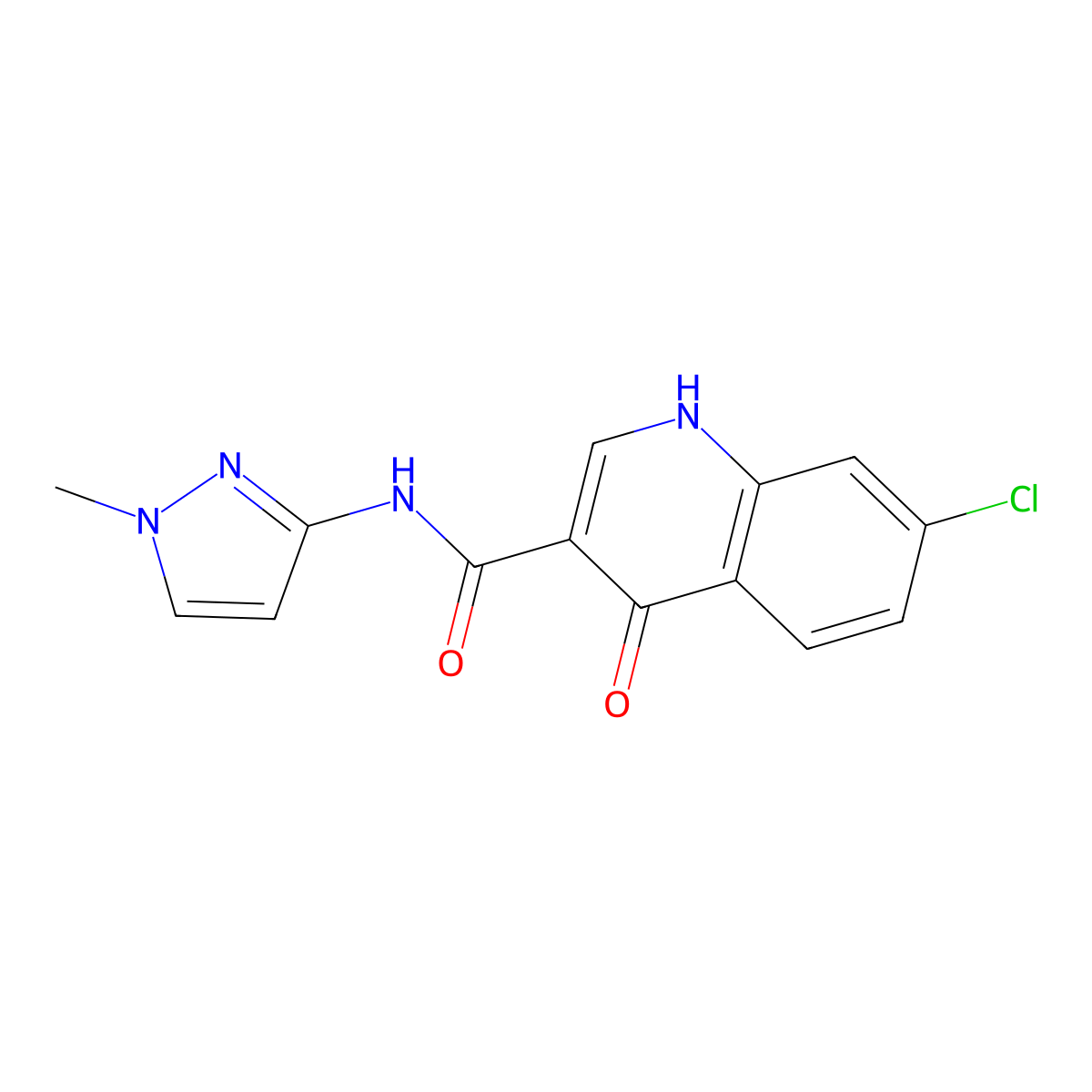 7-chloro-4-hydroxy-N-(1-methyl-1H-pyrazol-3-yl)quinoline-3-carboxamide molecular structure, CAS 1630904-45-8