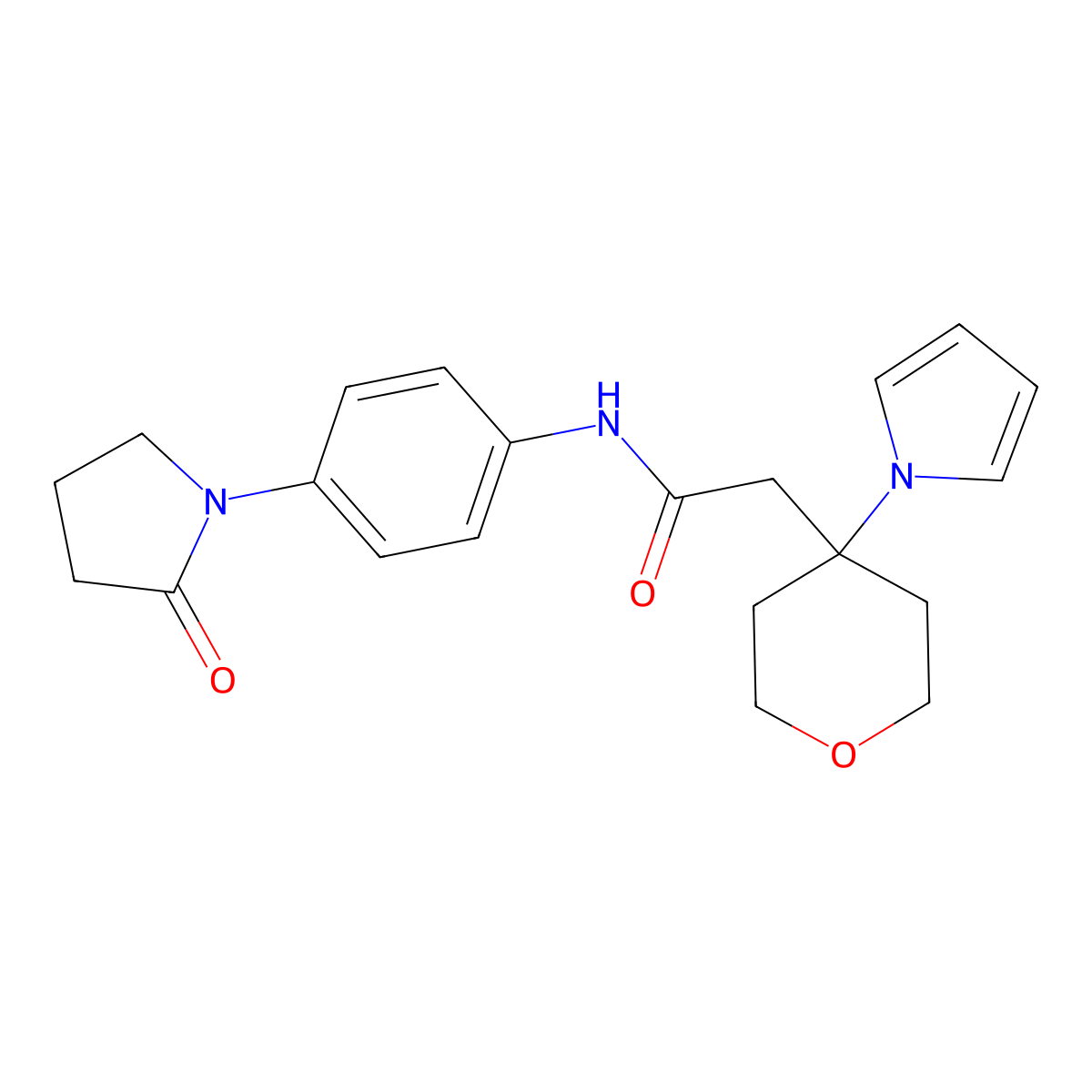 N-[4-(2-oxopyrrolidin-1-yl)phenyl]-2-[4-(1H-pyrrol-1-yl)tetrahydro-2H-pyran-4-yl]acetamide molecular structure, CAS 1630904-48-1