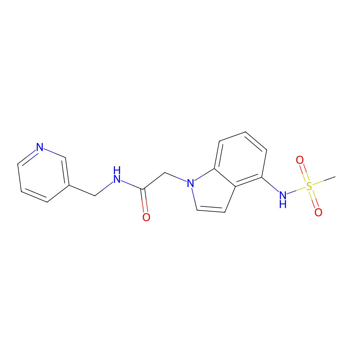 2-{4-[(methylsulfonyl)amino]-1H-indol-1-yl}-N-(pyridin-3-ylmethyl)acetamide molecular structure, CAS 1630904-51-6