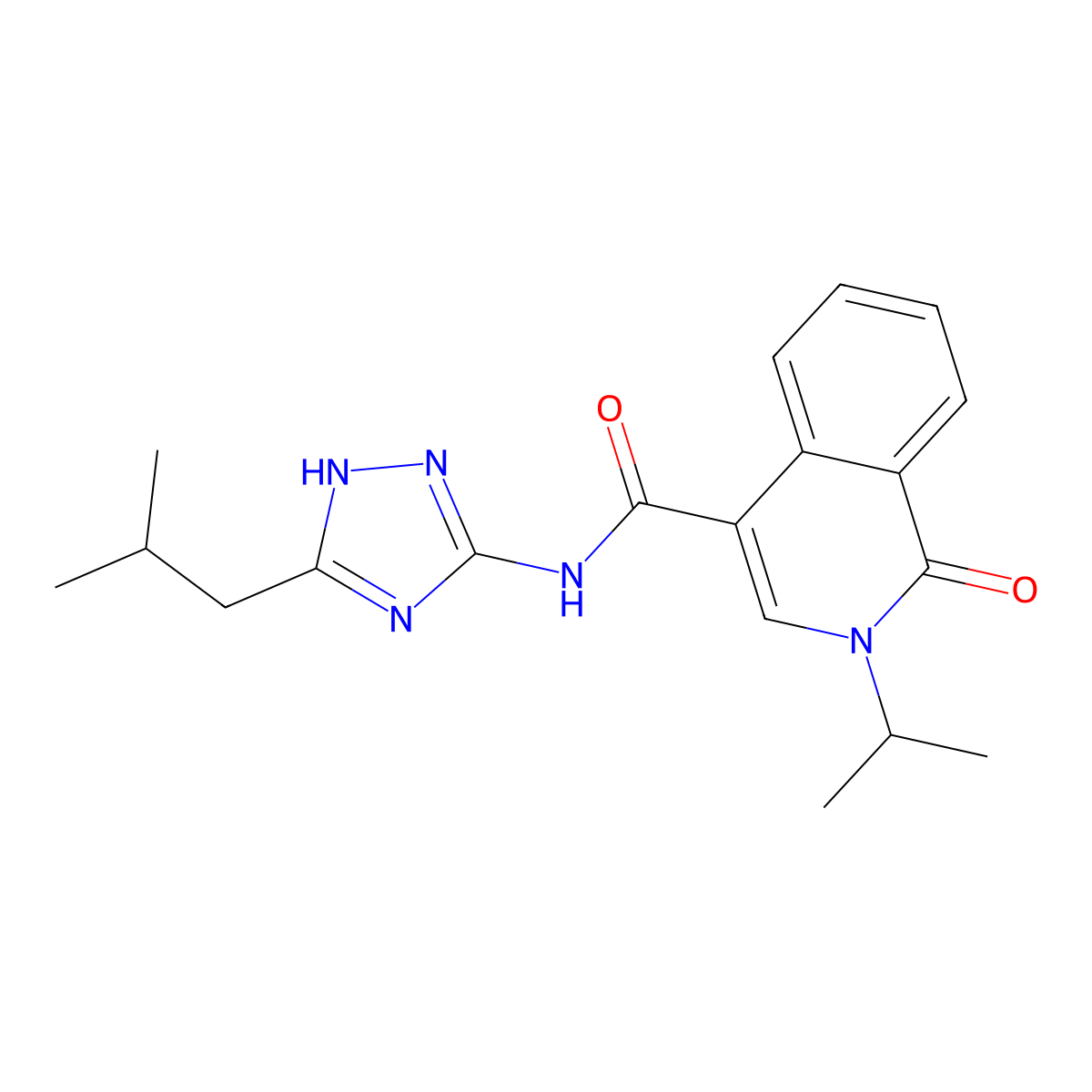 N-[3-(2-methylpropyl)-1H-1,2,4-triazol-5-yl]-1-oxo-2-(propan-2-yl)-1,2-dihydroisoquinoline-4-carboxamide molecular structure, CAS 1630904-52-7