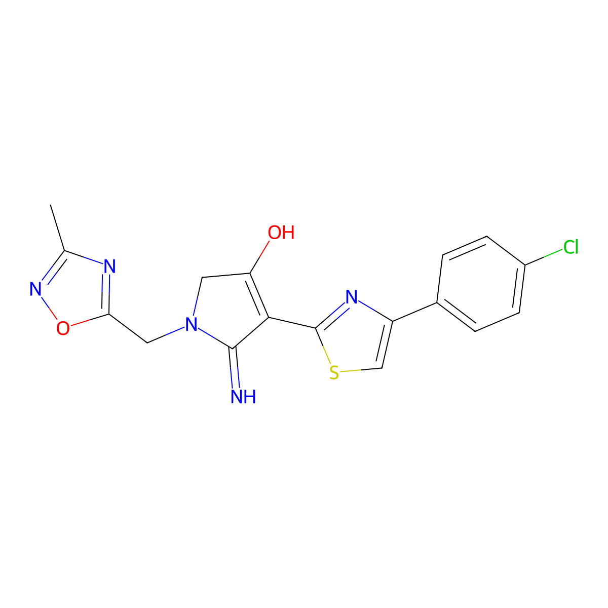 5-amino-4-(4-(4-chlorophenyl)thiazol-2-yl)-1-((3-methyl-1,2,4-oxadiazol-5-yl)methyl)-1H-pyrrol-3(2H)-one molecular structure, CAS 1630904-67-4