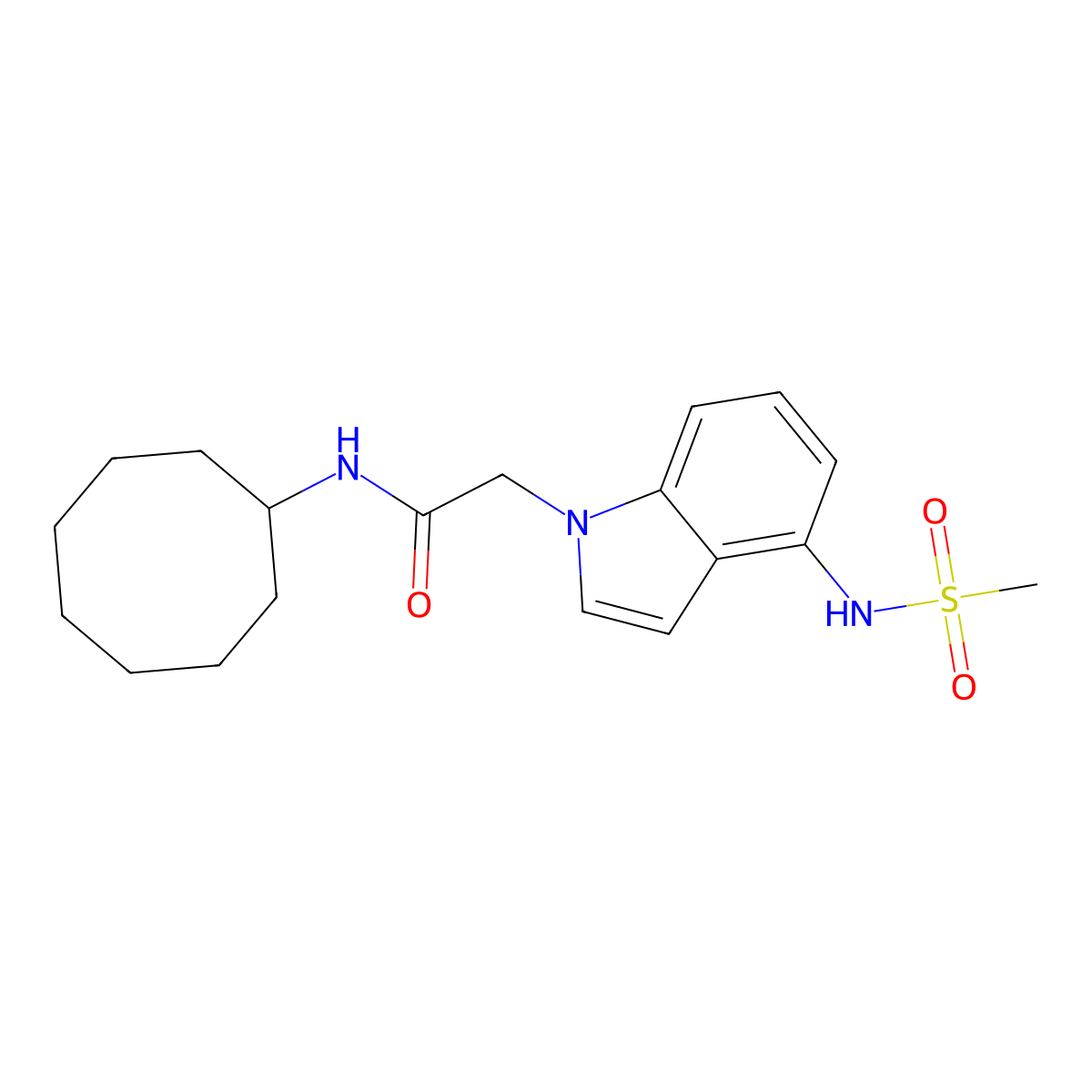 N-cyclooctyl-2-{4-[(methylsulfonyl)amino]-1H-indol-1-yl}acetamide molecular structure, CAS 1630904-73-2