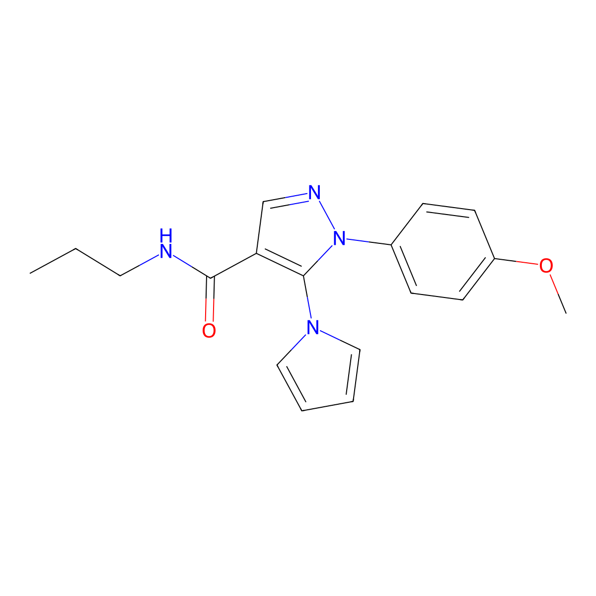 1-(4-methoxyphenyl)-N-propyl-5-(1H-pyrrol-1-yl)-1H-pyrazole-4-carboxamide molecular structure, CAS 1630904-79-8