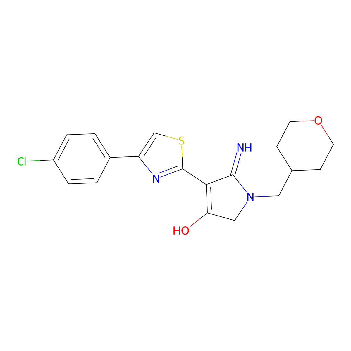 4-[4-(4-chlorophenyl)-1,3-thiazol-2-yl]-5-imino-1-(tetrahydro-2H-pyran-4-ylmethyl)-2,5-dihydro-1H-pyrrol-3-ol molecular structure, CAS 1630904-83-4