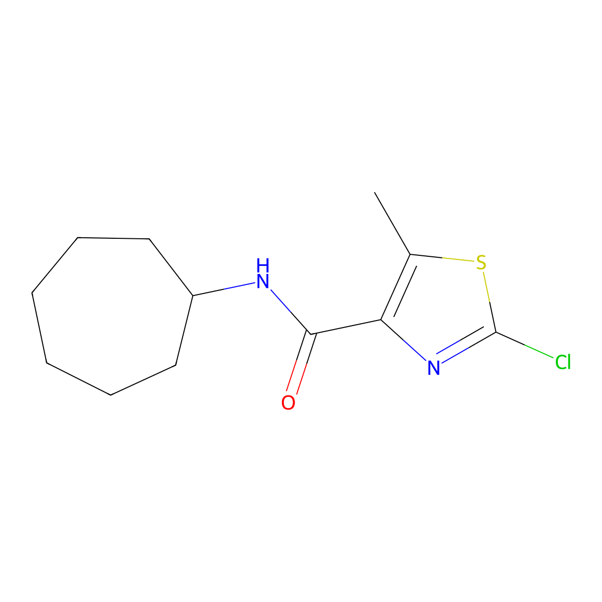 2-chloro-N-cycloheptyl-5-methyl-1,3-thiazole-4-carboxamide molecular structure, CAS 1630904-87-8