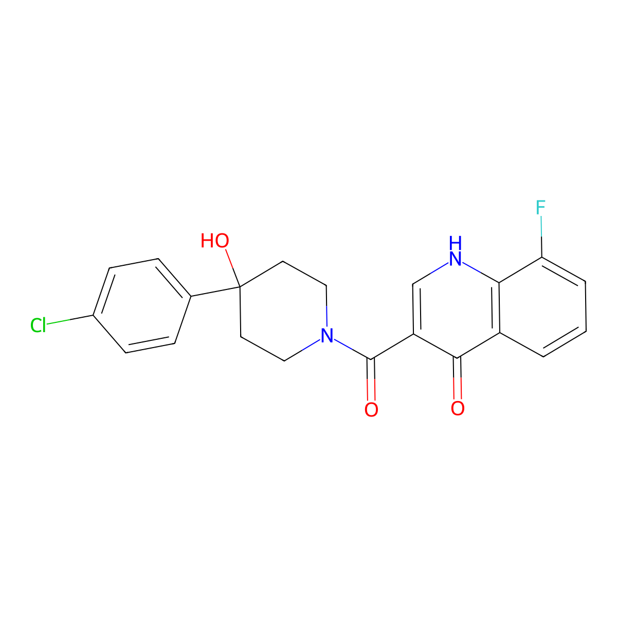 [4-(4-Chlorophenyl)-4-hydroxypiperidin-1-yl](8-fluoro-4-hydroxyquinolin-3-yl)methanone molecular structure, CAS 1630904-89-0