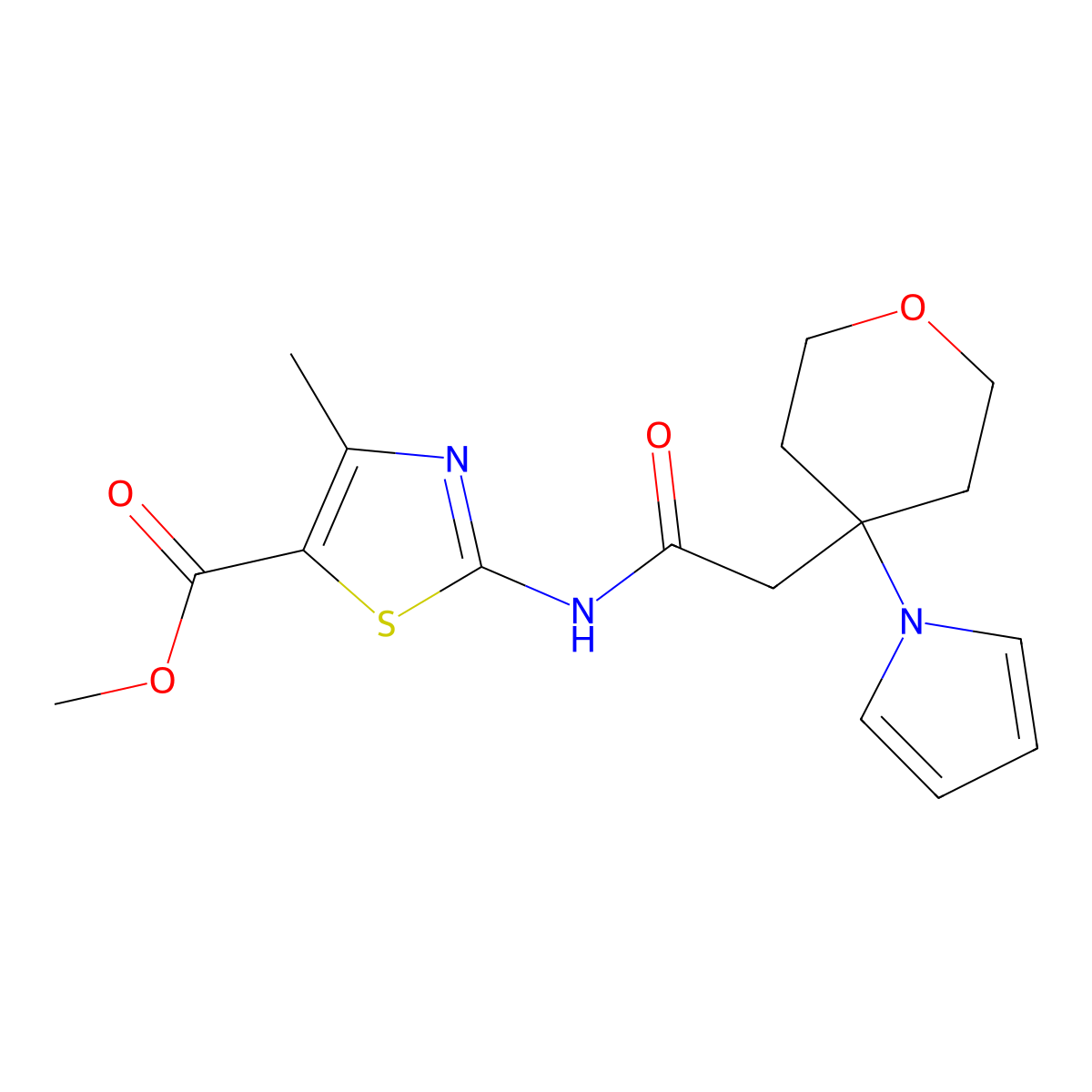 methyl 4-methyl-2-({[4-(1H-pyrrol-1-yl)tetrahydro-2H-pyran-4-yl]acetyl}amino)-1,3-thiazole-5-carboxylate molecular structure, CAS 1630904-97-0