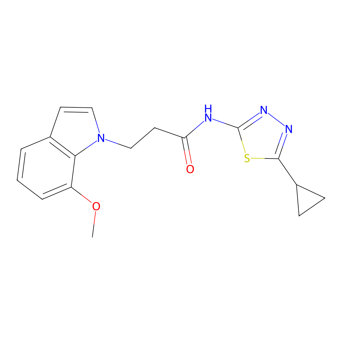 N-(5-cyclopropyl-1,3,4-thiadiazol-2-yl)-3-(7-methoxy-1H-indol-1-yl)propanamide molecular structure, CAS 1630905-01-9