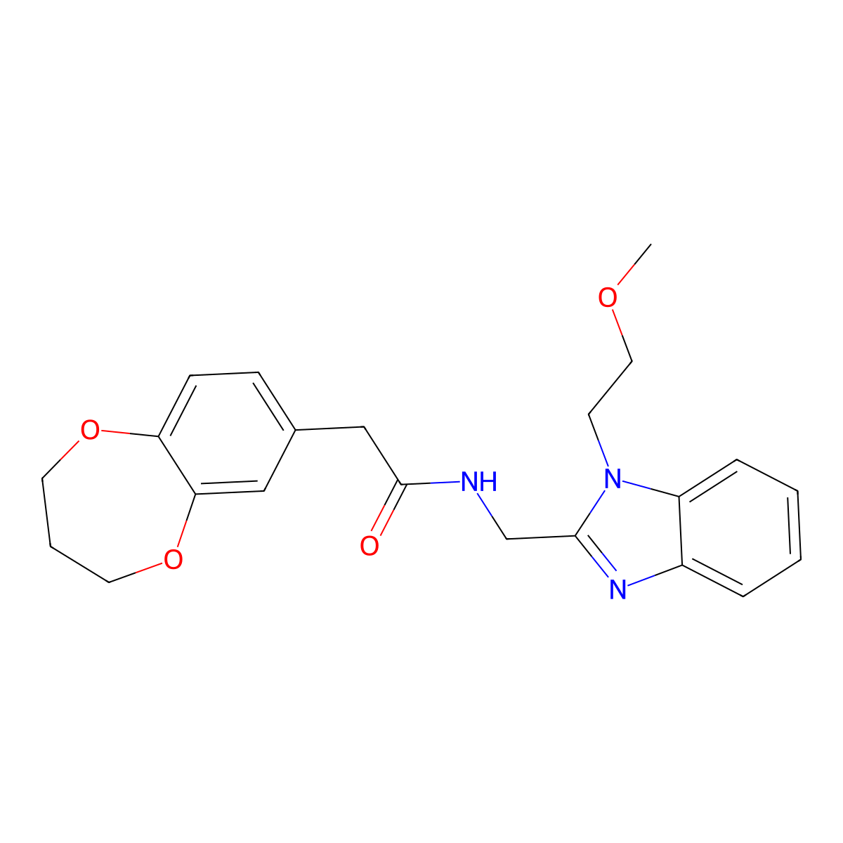 2-(3,4-dihydro-2H-1,5-benzodioxepin-7-yl)-N-{[1-(2-methoxyethyl)-1H-benzimidazol-2-yl]methyl}acetamide molecular structure, CAS 1630905-06-4