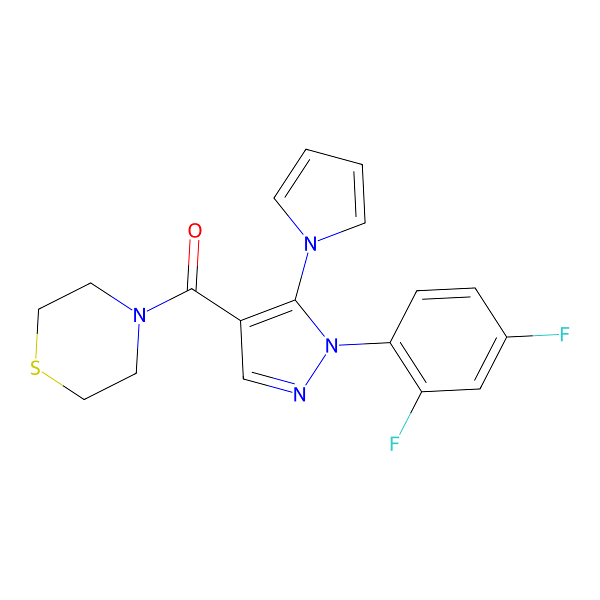 [1-(2,4-difluorophenyl)-5-(1H-pyrrol-1-yl)-1H-pyrazol-4-yl](thiomorpholin-4-yl)methanone molecular structure, CAS 1630905-08-6