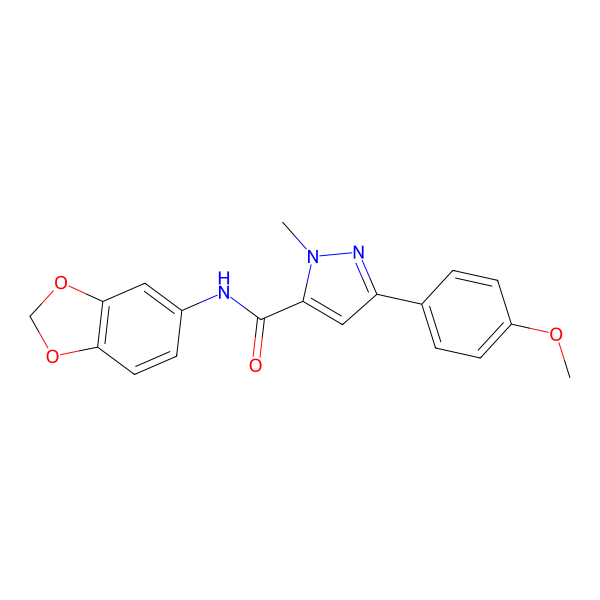 N-(1,3-benzodioxol-5-yl)-3-(4-methoxyphenyl)-1-methyl-1H-pyrazole-5-carboxamide molecular structure, CAS 1630905-14-4