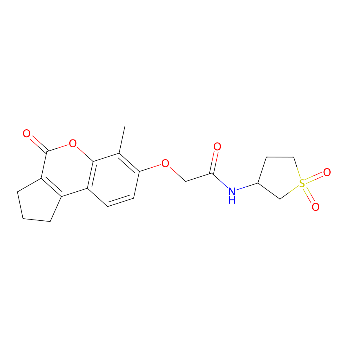 N-(1,1-dioxidotetrahydrothiophen-3-yl)-2-[(6-methyl-4-oxo-1,2,3,4-tetrahydrocyclopenta[c]chromen-7-yl)oxy]acetamide molecular structure, CAS 1630905-22-4