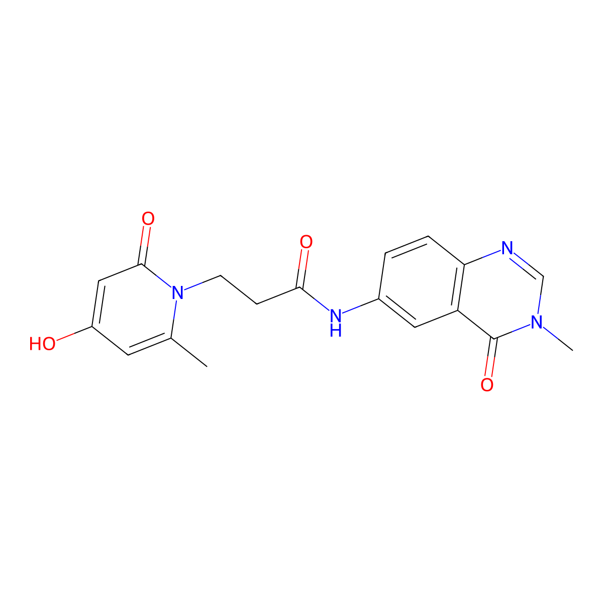3-(2-hydroxy-6-methyl-4-oxopyridin-1(4H)-yl)-N-(3-methyl-4-oxo-3,4-dihydroquinazolin-6-yl)propanamide molecular structure, CAS 1630905-29-1