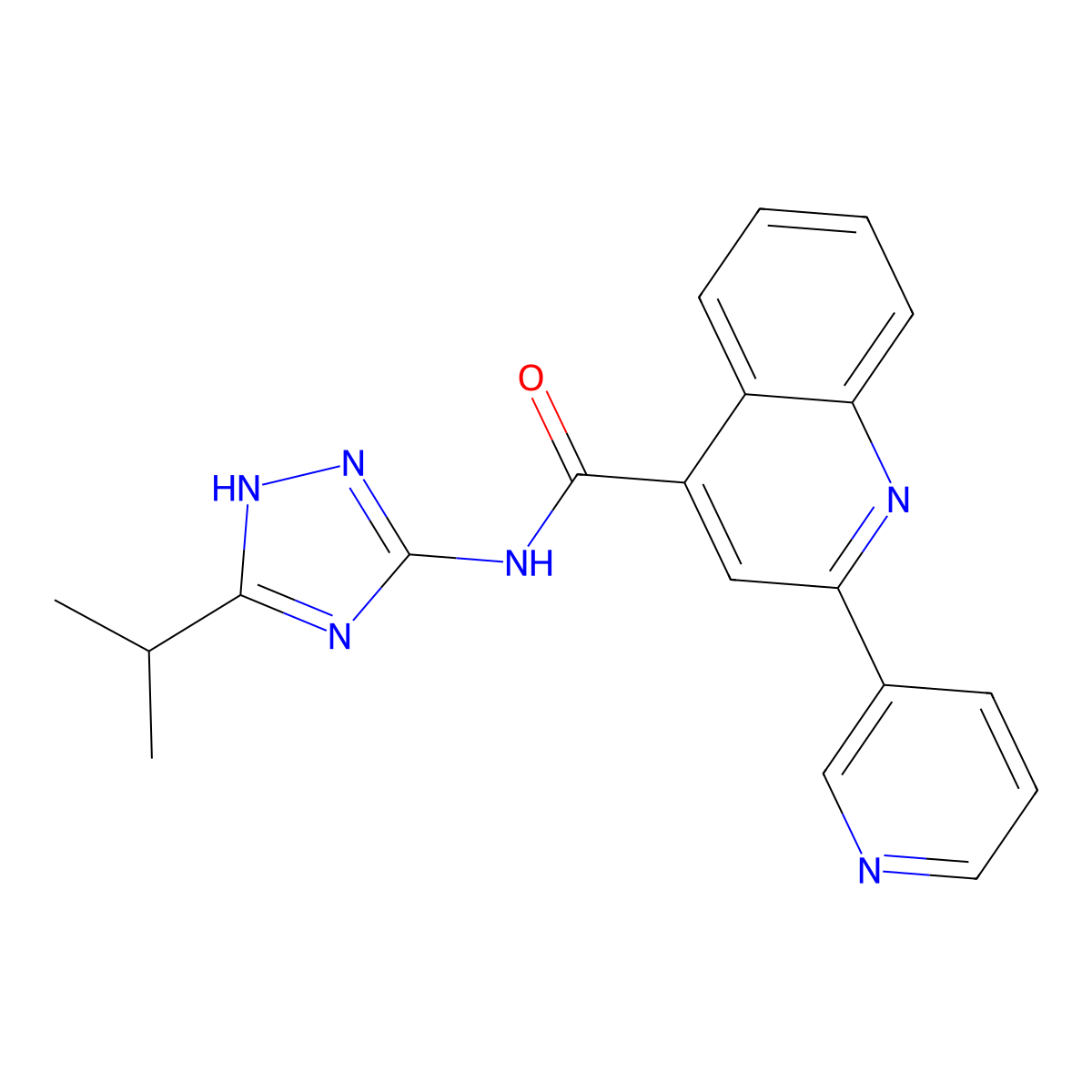 N-[3-(propan-2-yl)-1H-1,2,4-triazol-5-yl]-2-(pyridin-3-yl)quinoline-4-carboxamide molecular structure, CAS 1630905-58-6