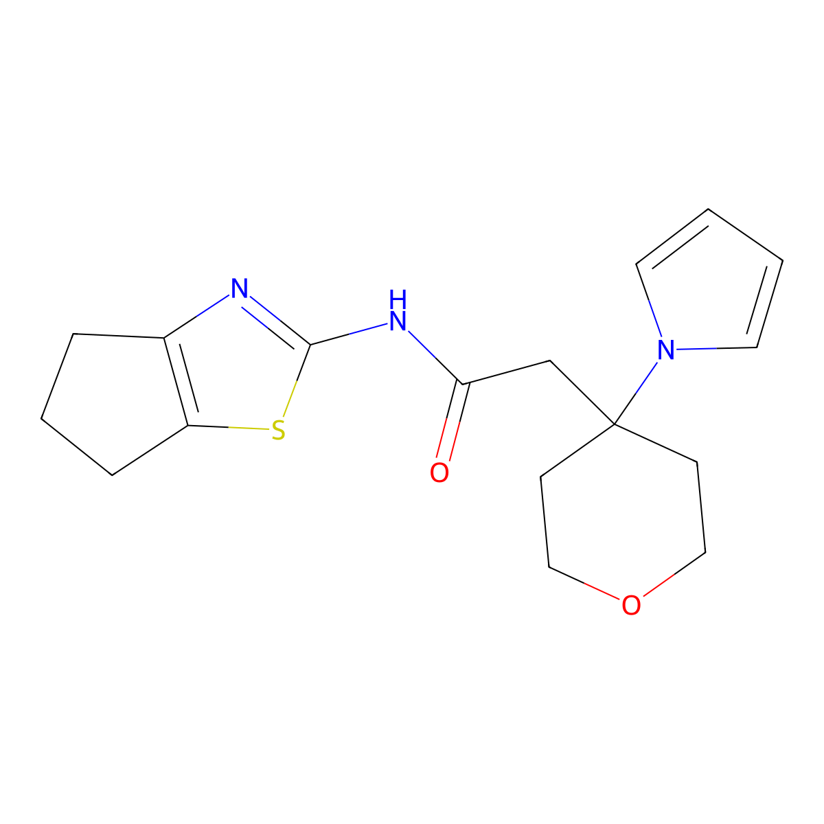 N-(5,6-dihydro-4H-cyclopenta[d][1,3]thiazol-2-yl)-2-[4-(1H-pyrrol-1-yl)tetrahydro-2H-pyran-4-yl]acetamide molecular structure, CAS 1630905-79-1