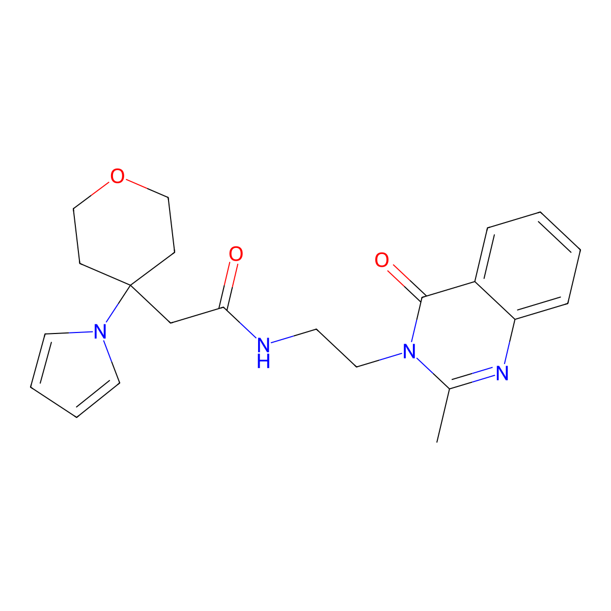N-[2-(2-methyl-4-oxoquinazolin-3(4H)-yl)ethyl]-2-[4-(1H-pyrrol-1-yl)tetrahydro-2H-pyran-4-yl]acetamide molecular structure, CAS 1630905-88-2