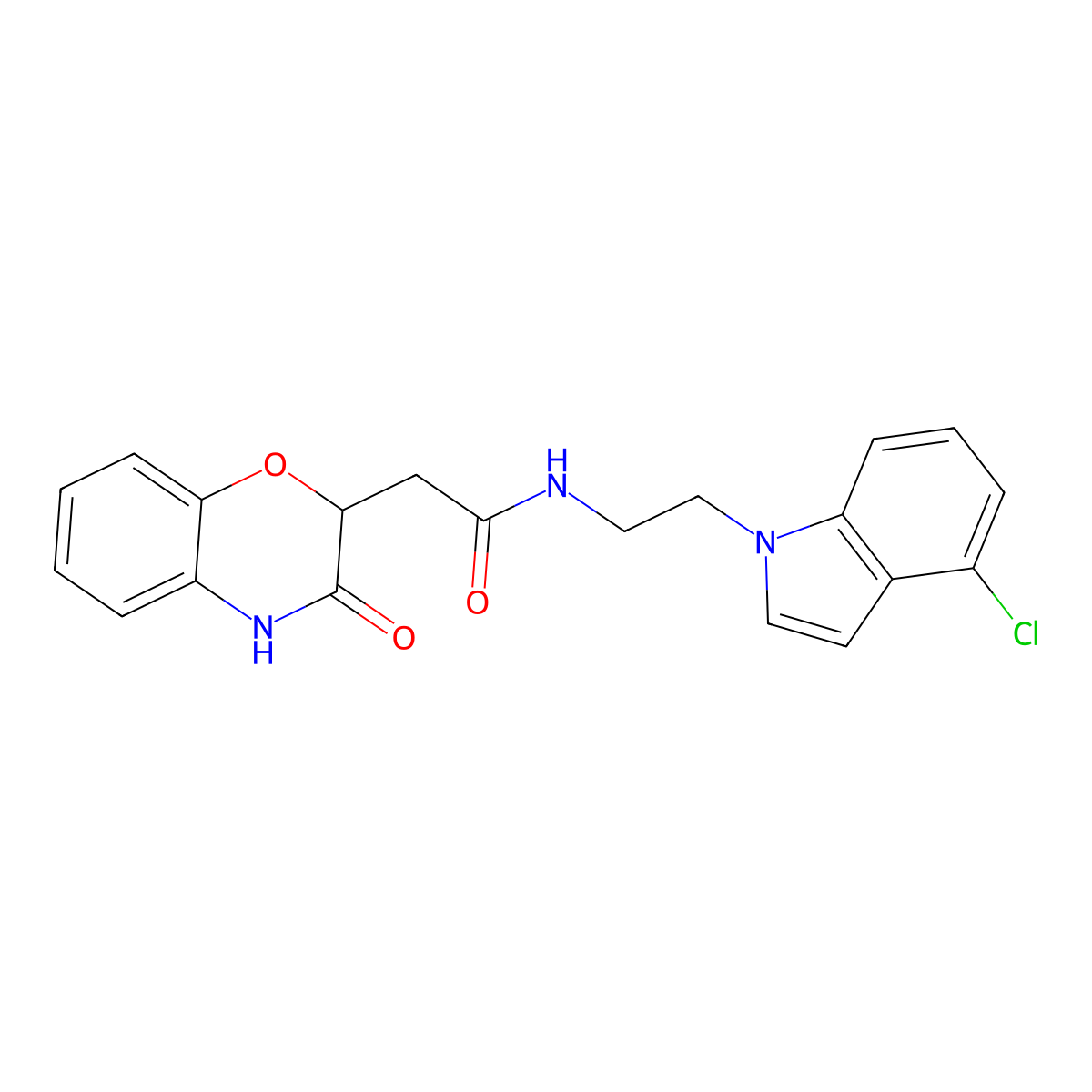 N-[2-(4-chloro-1H-indol-1-yl)ethyl]-2-(3-hydroxy-2H-1,4-benzoxazin-2-yl)acetamide molecular structure, CAS 1630905-90-6